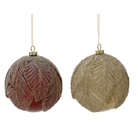 SFERA VETRO FOGLIA ORO ROSSO GLITTER D.15